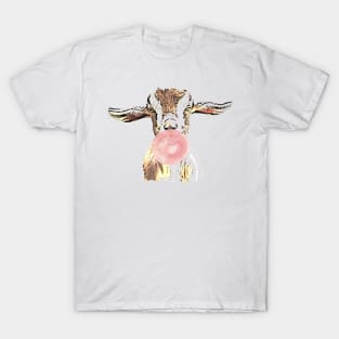 Funny Airplane Ears Goat With Pink Bubblegum T-Shirt